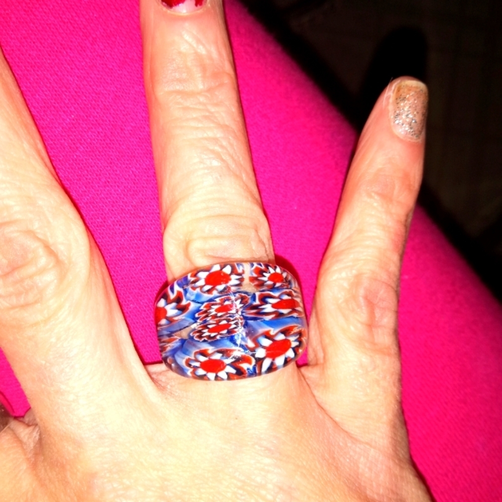 Glass Lamp work Murano style ring sz 6